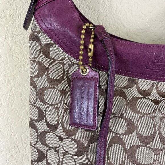 Coach Bleeker Sophie signature canvas leather shoulder bag purple trim Large - Picture 2 of 12